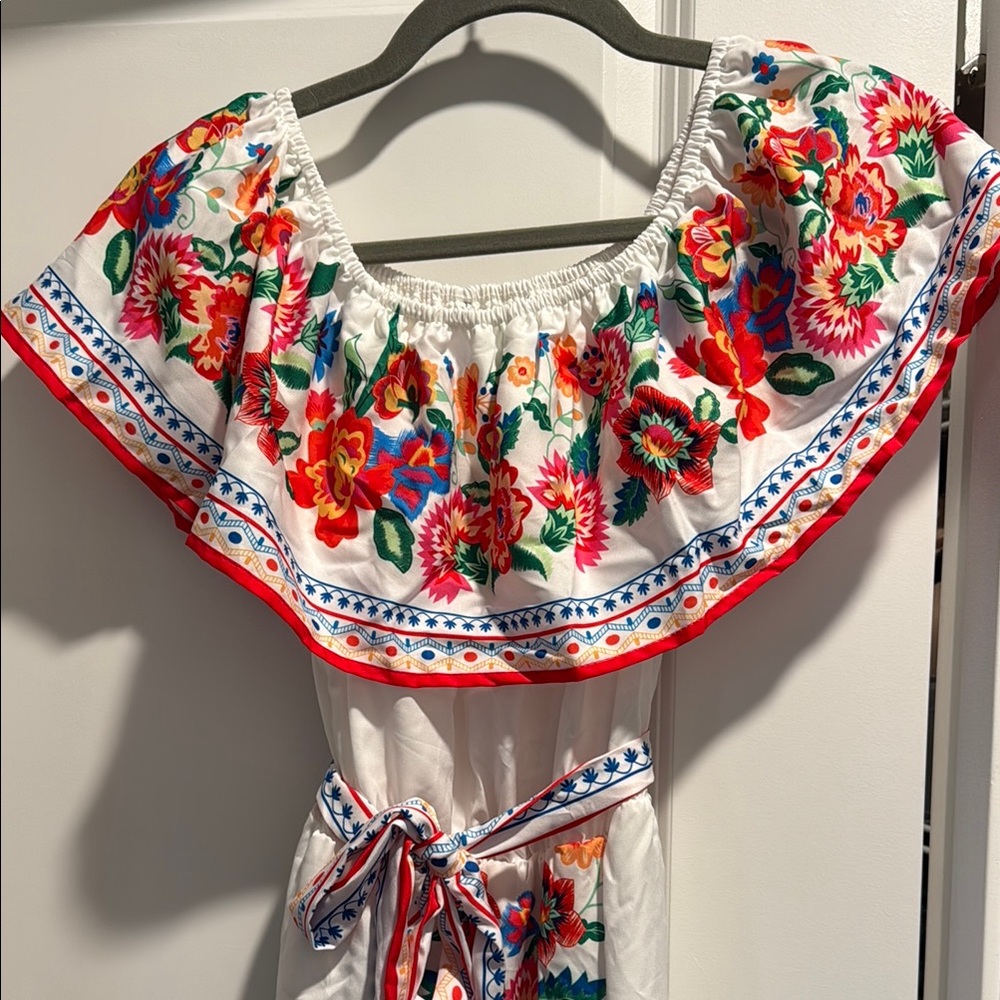 Floral Off-Shoulder Dress with Belt